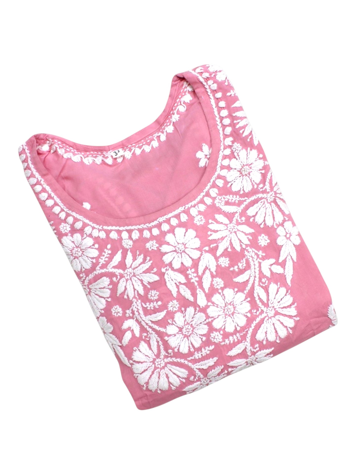 YUSRA POWDER PINK MODAL LONG KURTA WITH 3D CHIKANKARI