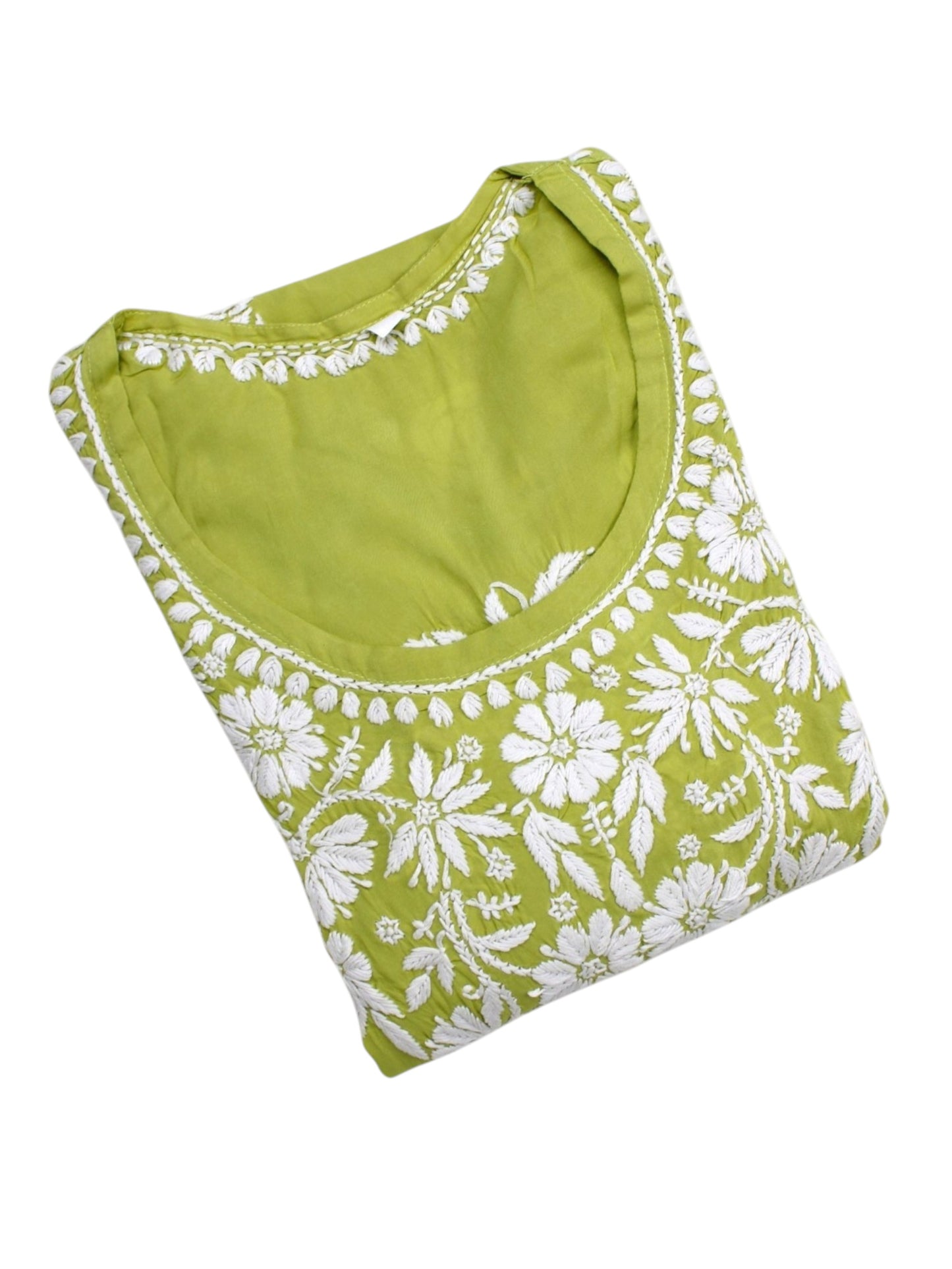YUSRA LIME GREEN MODAL LONG KURTA WITH 3D CHIKANKARI