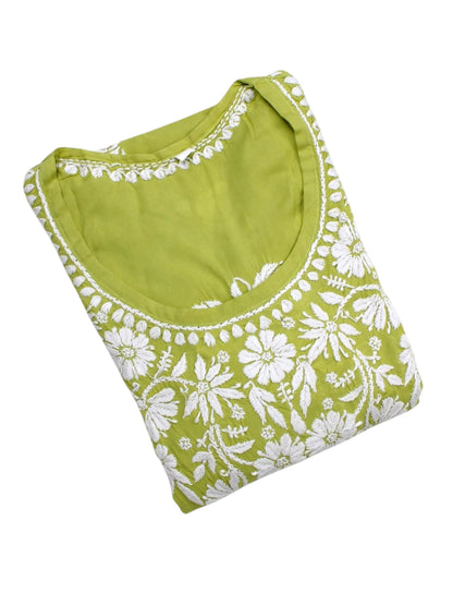 YUSRA LIME GREEN MODAL LONG KURTA WITH 3D CHIKANKARI