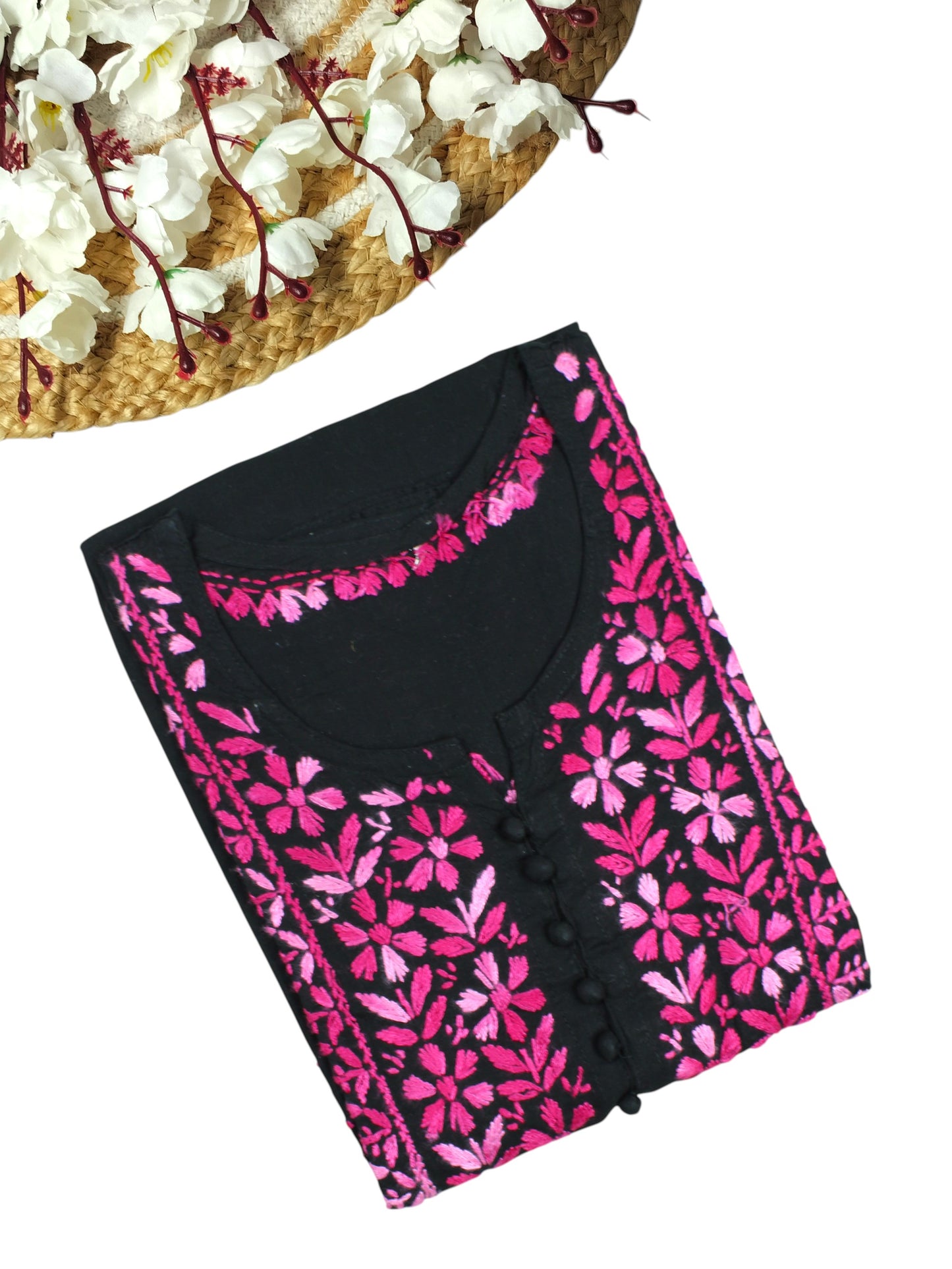 MIRA COTTON LONG KURTA - BLACK & PINK