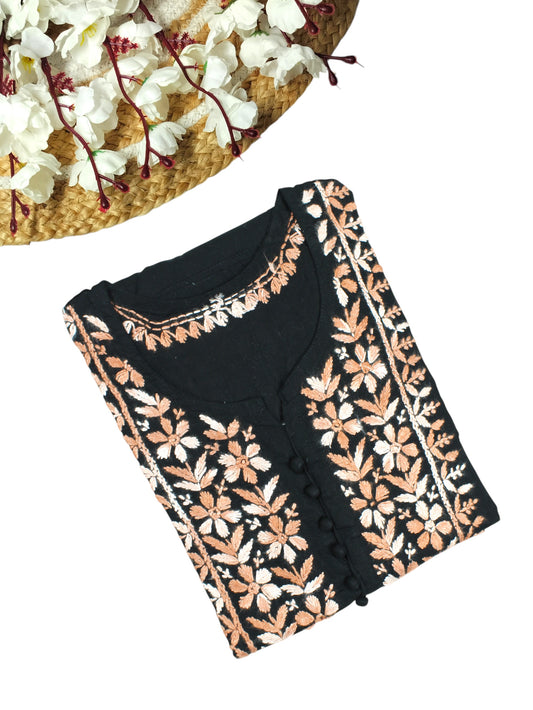 MIRA COTTON LONG KURTA - BLACK & ORANGE