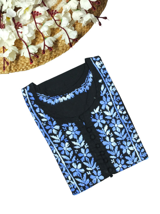 MIRA COTTON LONG KURTA - BLACK & BLUE