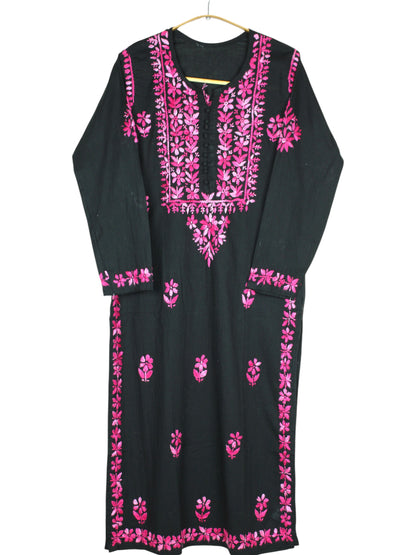 MIRA COTTON LONG KURTA - BLACK & PINK