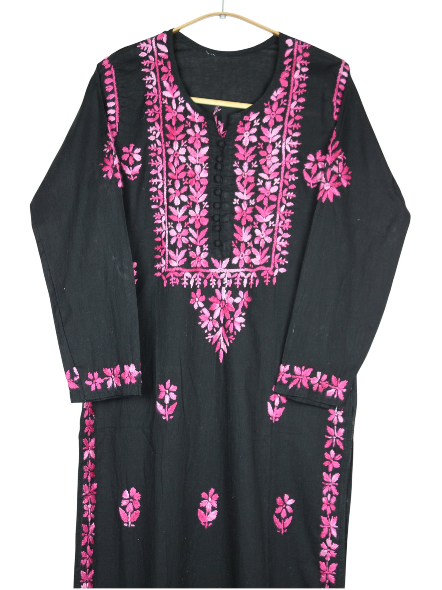 MIRA COTTON LONG KURTA - BLACK & PINK