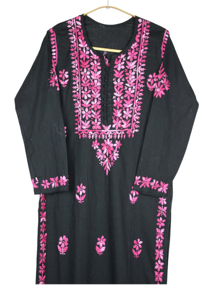 MIRA COTTON LONG KURTA - BLACK & PINK