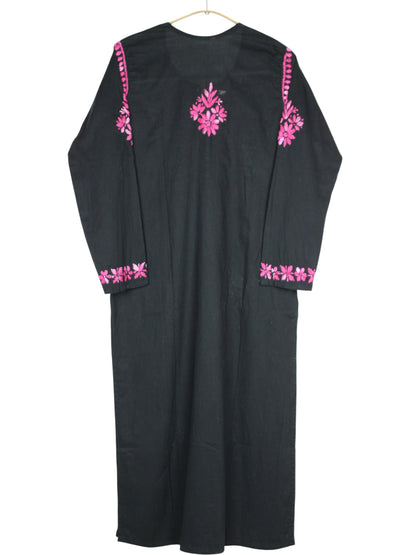 MIRA COTTON LONG KURTA - BLACK & PINK