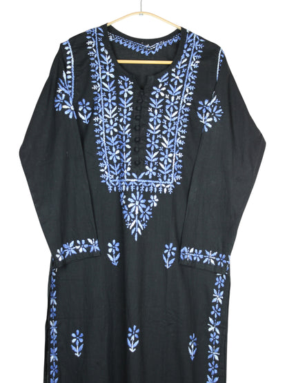 MIRA COTTON LONG KURTA - BLACK & BLUE