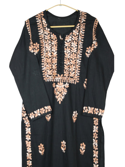 MIRA COTTON LONG KURTA - BLACK & ORANGE