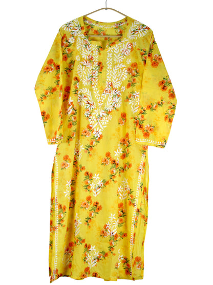 SANIA YELLOW LONG MULMUL KURTA