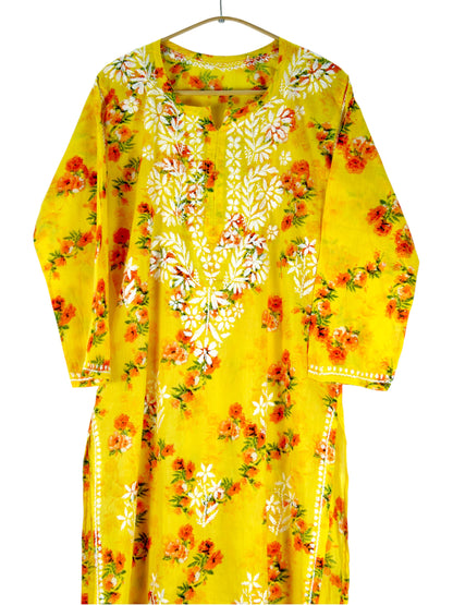 SANIA YELLOW LONG MULMUL KURTA
