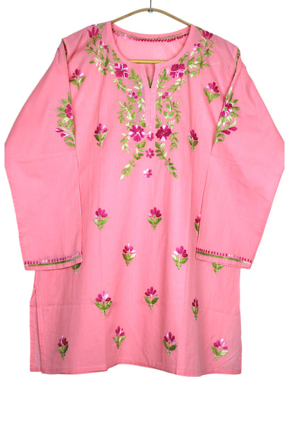 HANIA PREMIUM PEACH PINK COTTON SHORT KURTA