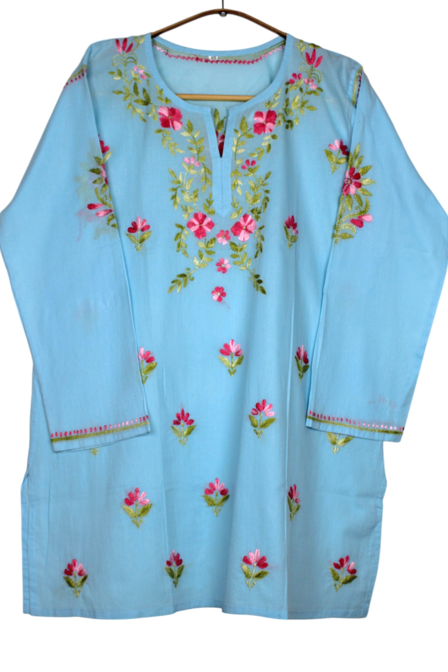 HANIA PREMIUM LIGHT BLUE COTTON SHORT KURTA