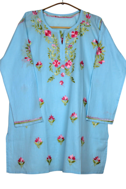 HANIA PREMIUM LIGHT BLUE COTTON SHORT KURTA
