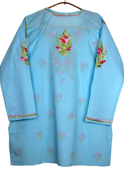 HANIA PREMIUM LIGHT BLUE COTTON SHORT KURTA