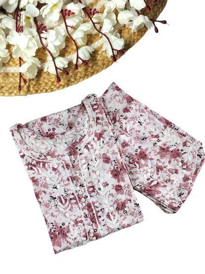 GULZAR PINK LONG MULMUL KURTA WITH PANT SET