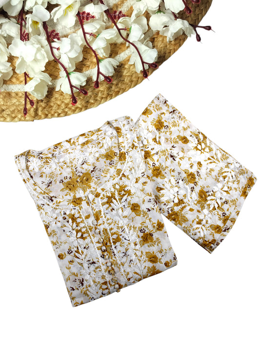 GULZAR YELLOW LONG MULMUL KURTA WITH PANT SET
