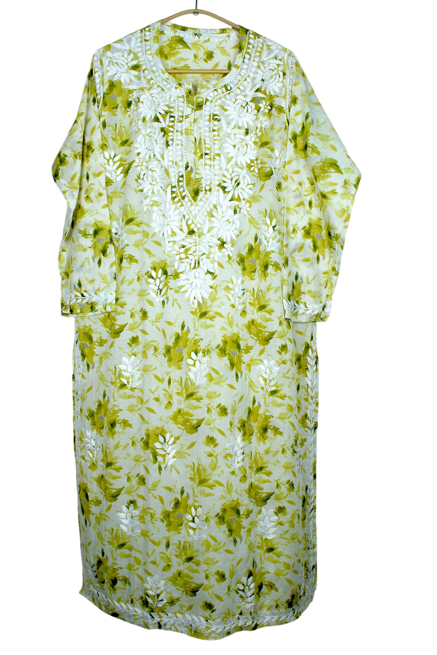 LAIBA OLIVE LONG MULMUL KURTA WITH PALAZZO SET