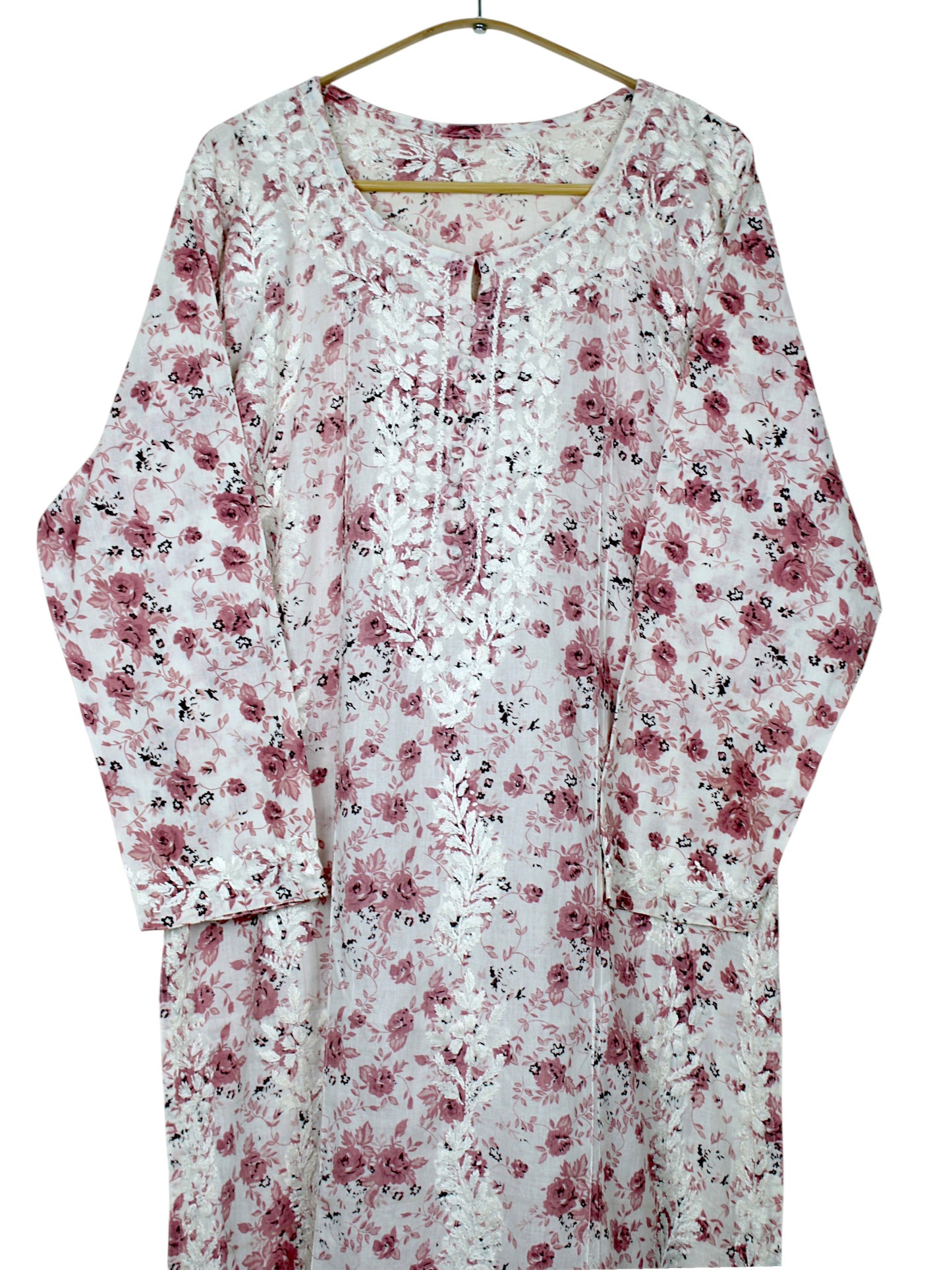 GULZAR PINK LONG MULMUL KURTA WITH PANT SET