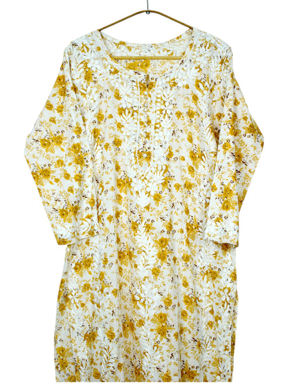 GULZAR YELLOW LONG MULMUL KURTA WITH PANT SET