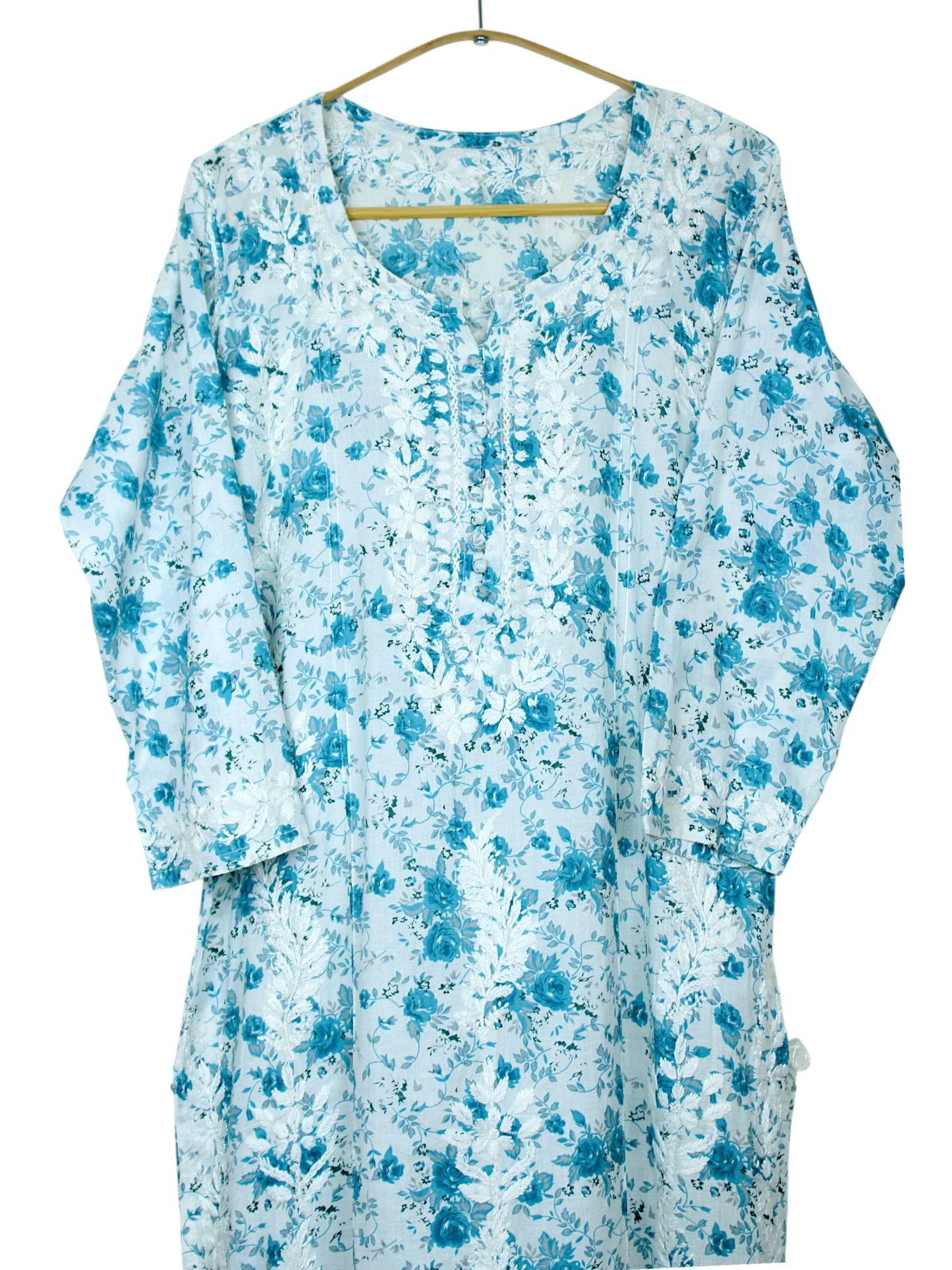 GULZAR BLUE LONG MULMUL KURTA WITH PANT SET