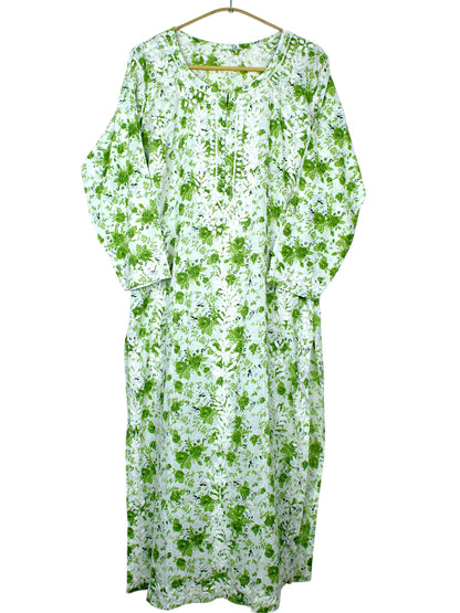 GULZAR GREEN LONG MULMUL KURTA WITH PANT SET