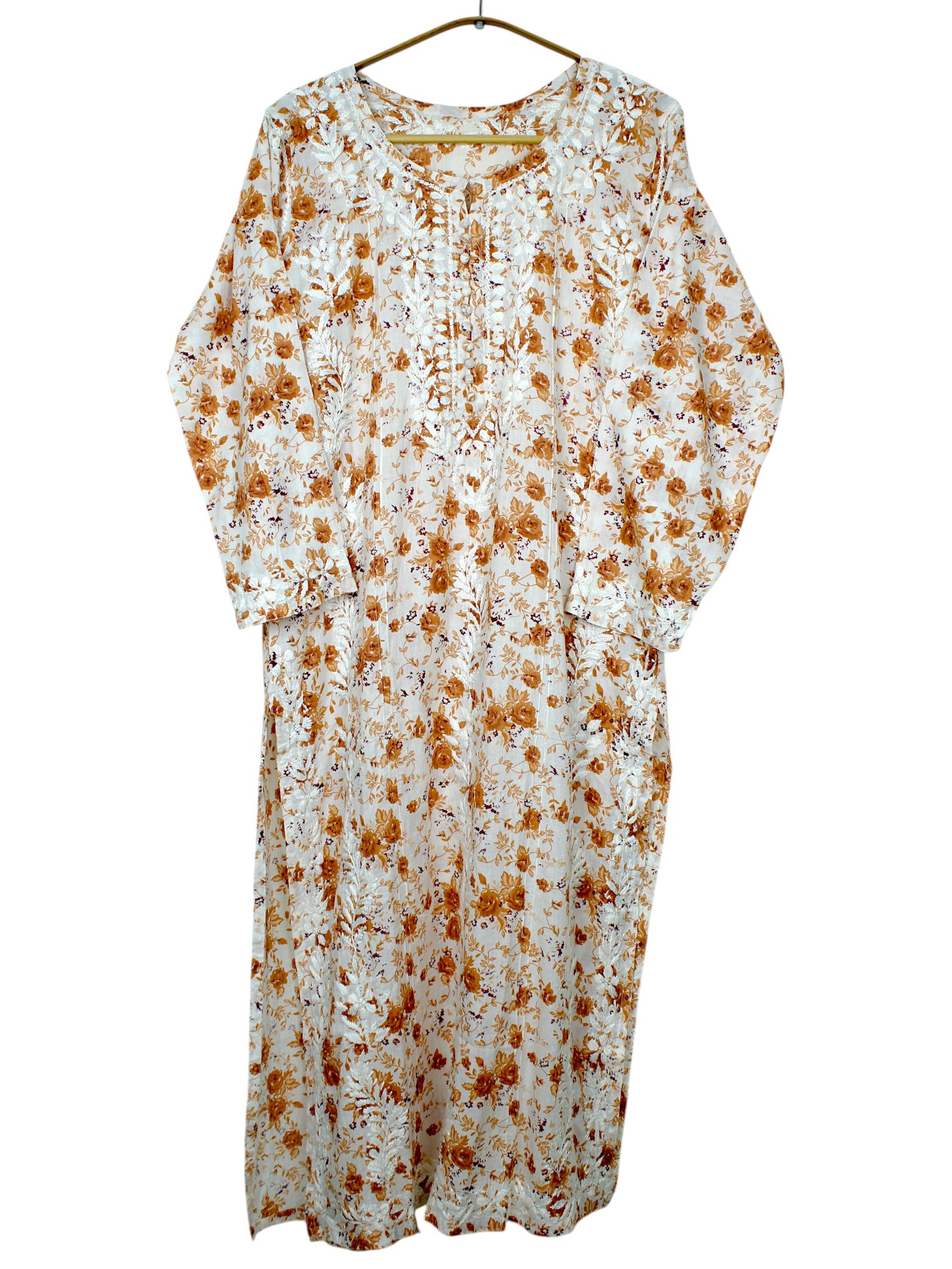 GULZAR ORANGE LONG MULMUL KURTA WITH PANT SET