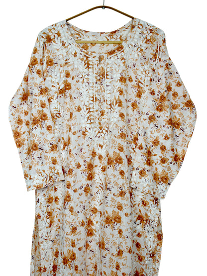 GULZAR ORANGE LONG MULMUL KURTA WITH PANT SET