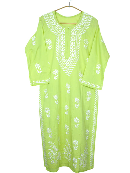 ZAINAB LIME GREEN COTTON LONG KURTA