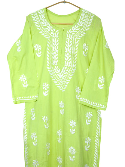 ZAINAB LIME GREEN COTTON LONG KURTA