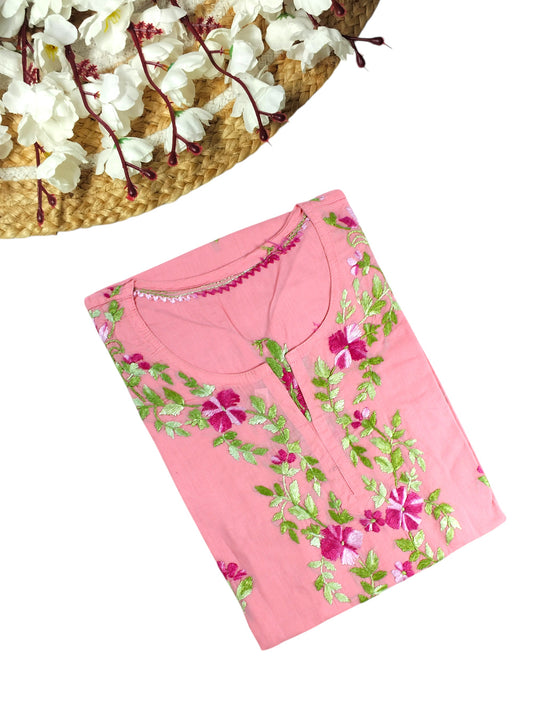 HANIA PREMIUM PEACH PINK COTTON SHORT KURTA