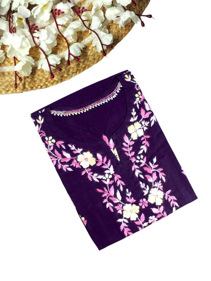 HANIA PREMIUM DARK PURPLE COTTON SHORT KURTA