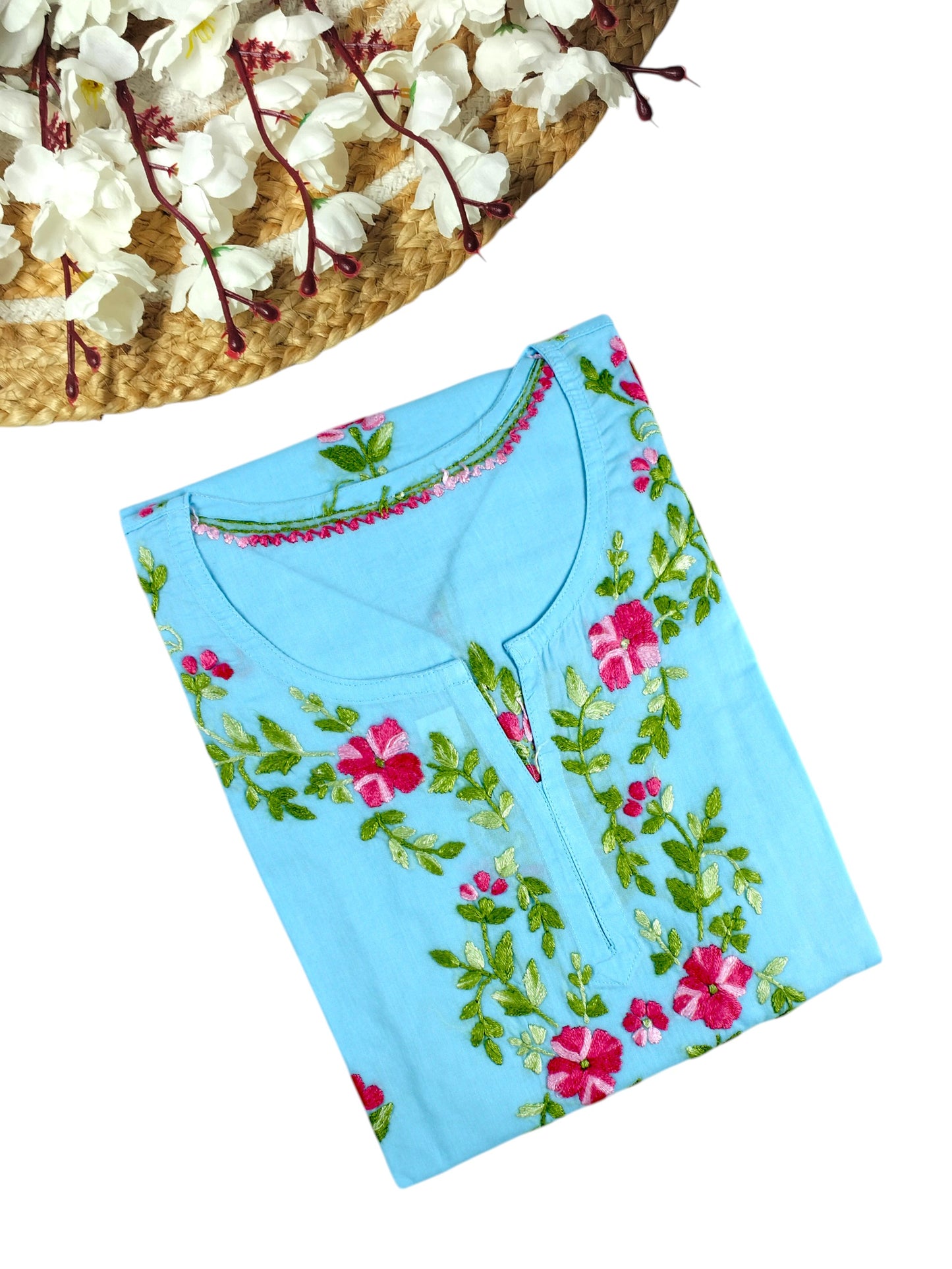 HANIA PREMIUM LIGHT BLUE COTTON SHORT KURTA