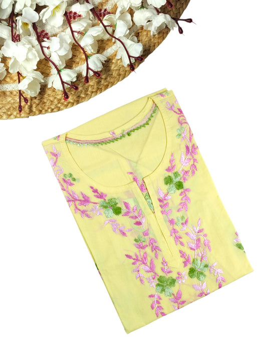 HANIA PREMIUM LIGHT YELLOW COTTON SHORT KURTA