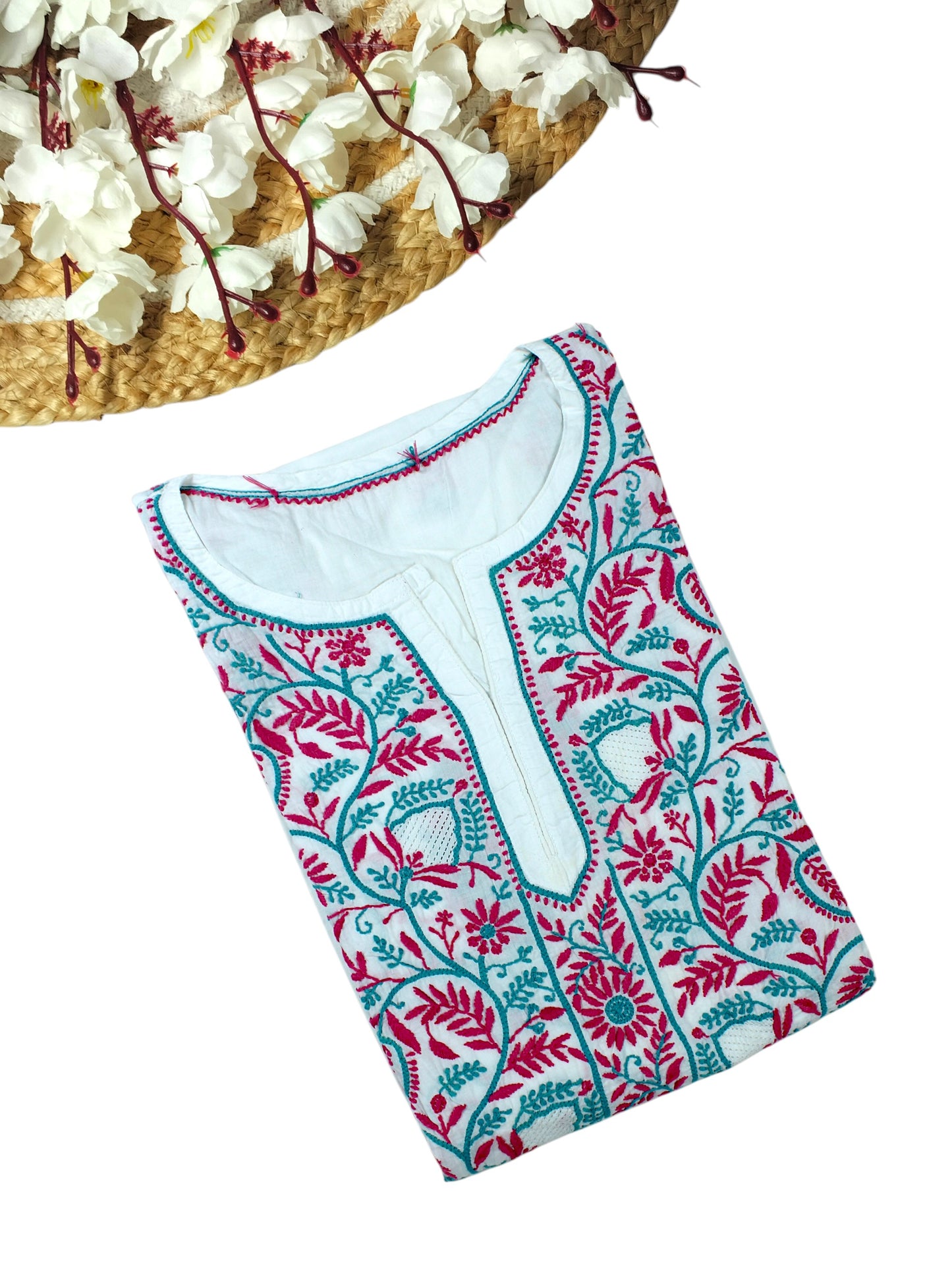 ZULEIKA PREMIUM COTTON LONG KURTA - GREEN & PINK