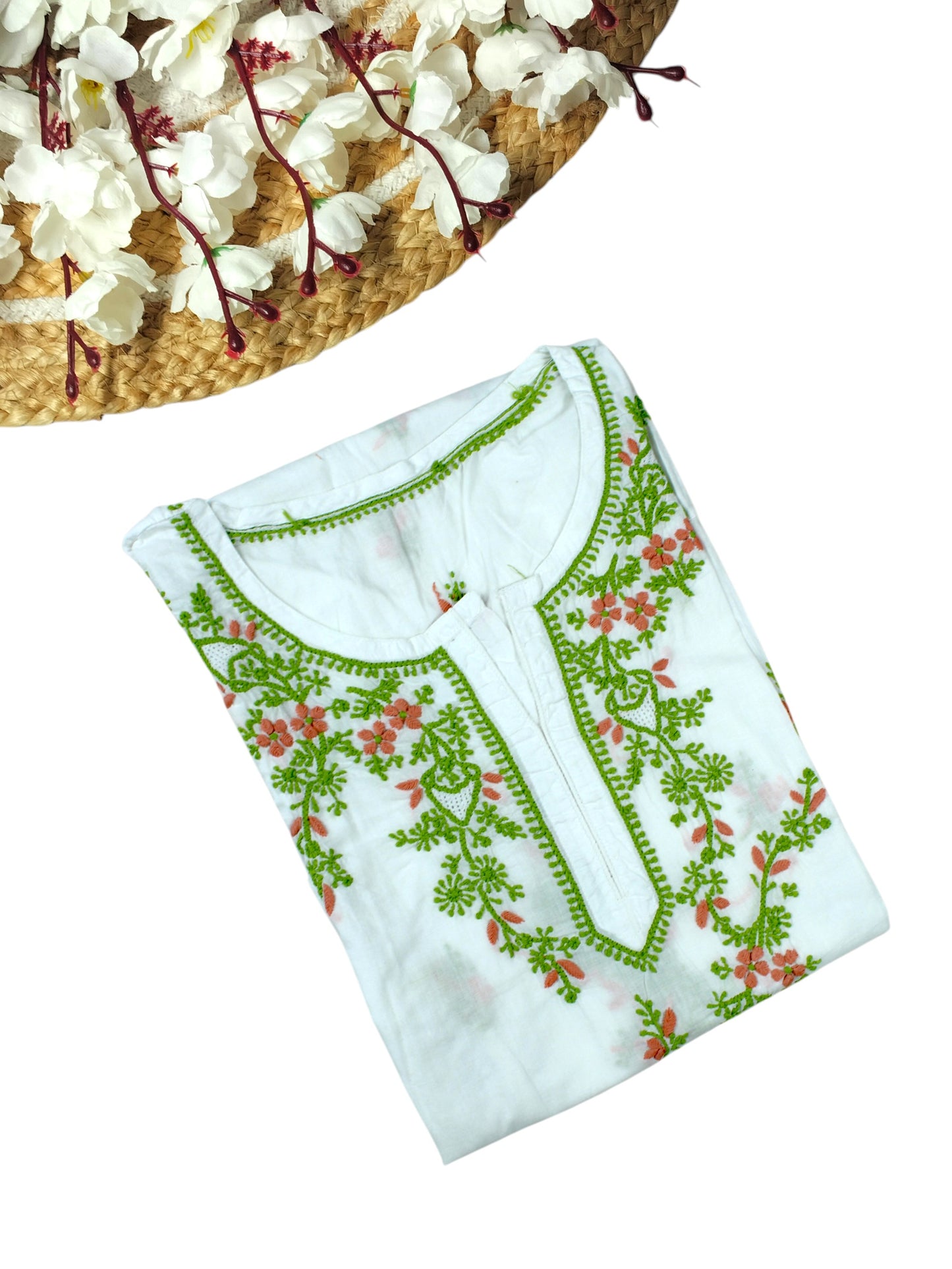 ZULEIKA PREMIUM COTTON LONG KURTA - GREEN & ORANGE