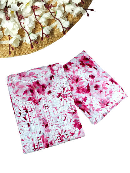 LAIBA PINK LONG MULMUL KURTA WITH PALAZZO SET