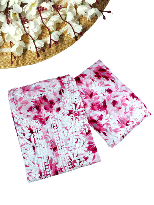 LAIBA PINK LONG MULMUL KURTA WITH PALAZZO SET