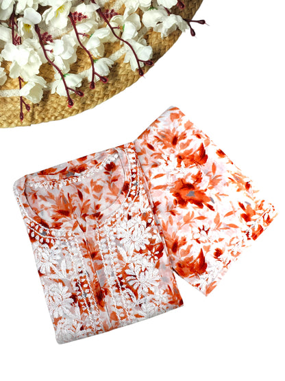 LAIBA ORANGE LONG MULMUL KURTA WITH PALAZZO SET