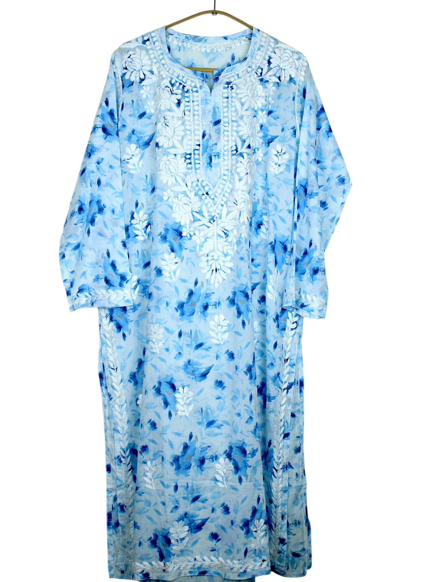 LAIBA ICE BLUE LONG MULMUL KURTA WITH PALAZZO SET