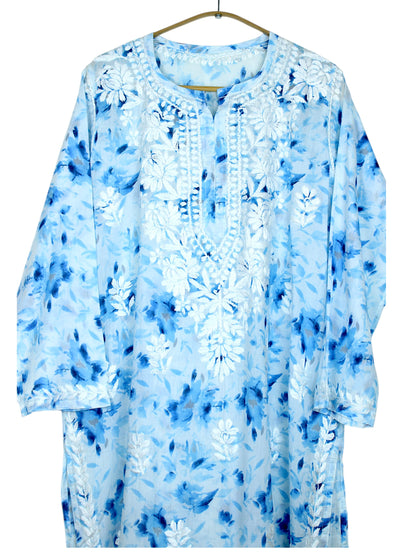 LAIBA ICE BLUE LONG MULMUL KURTA WITH PALAZZO SET