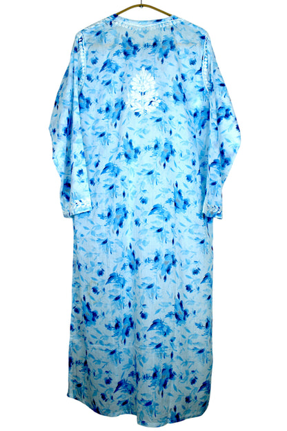 LAIBA ICE BLUE LONG MULMUL KURTA WITH PALAZZO SET