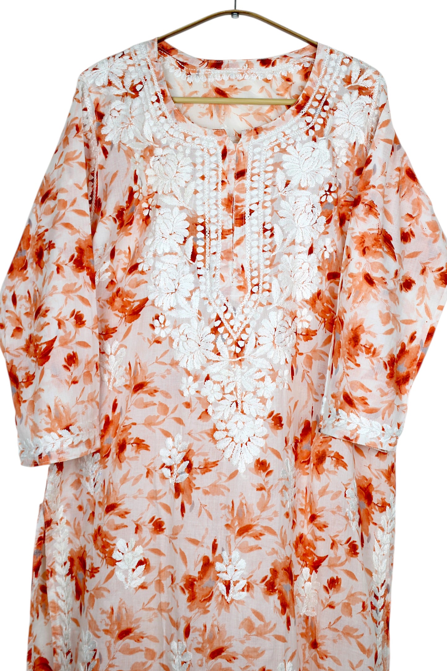LAIBA ORANGE LONG MULMUL KURTA WITH PALAZZO SET