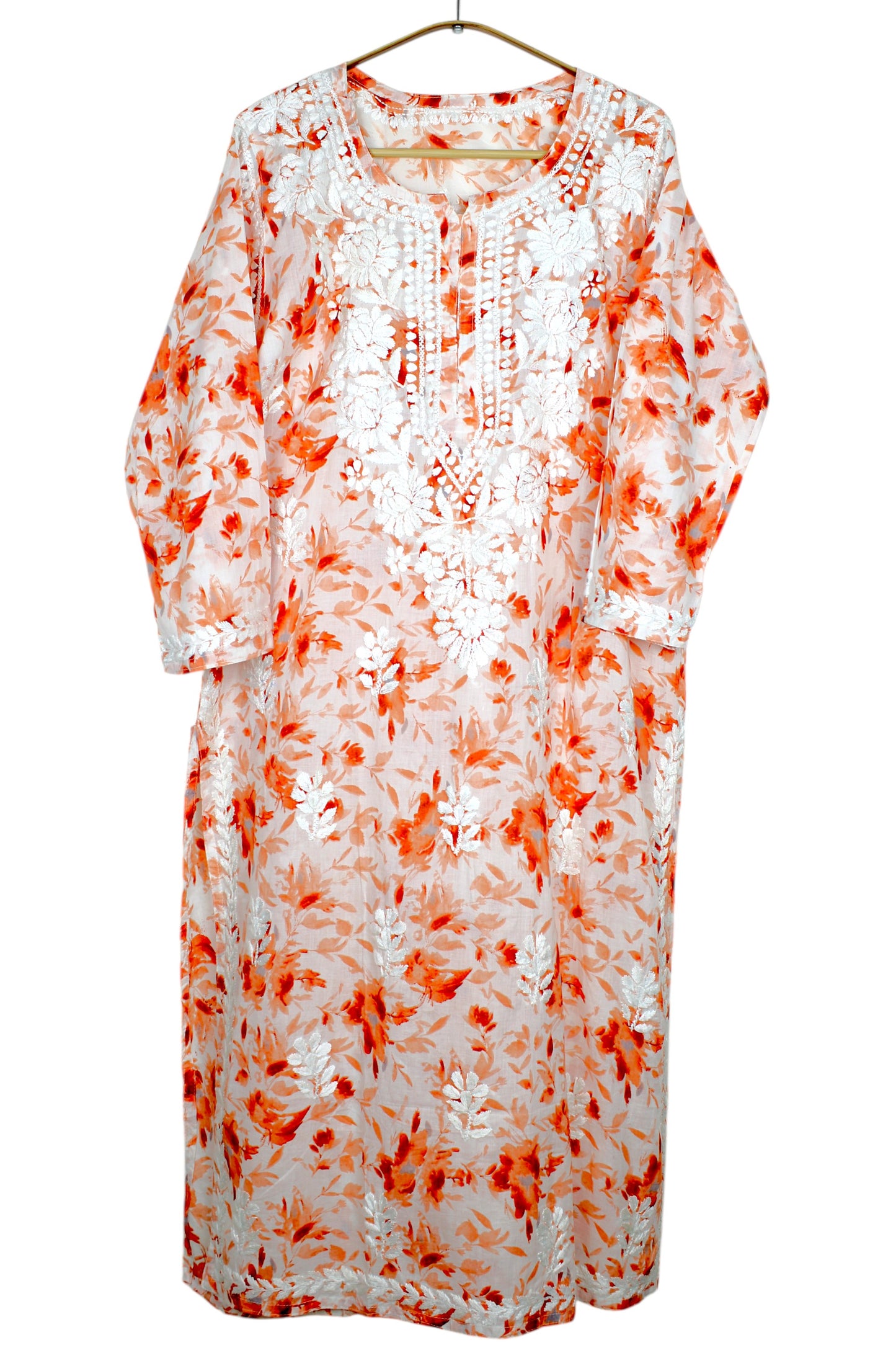 LAIBA ORANGE LONG MULMUL KURTA WITH PALAZZO SET