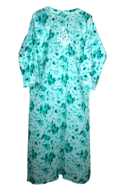 LAIBA GREEN LONG MULMUL KURTA WITH PALAZZO SET