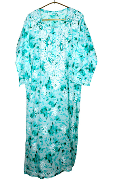 LAIBA GREEN LONG MULMUL KURTA WITH PALAZZO SET