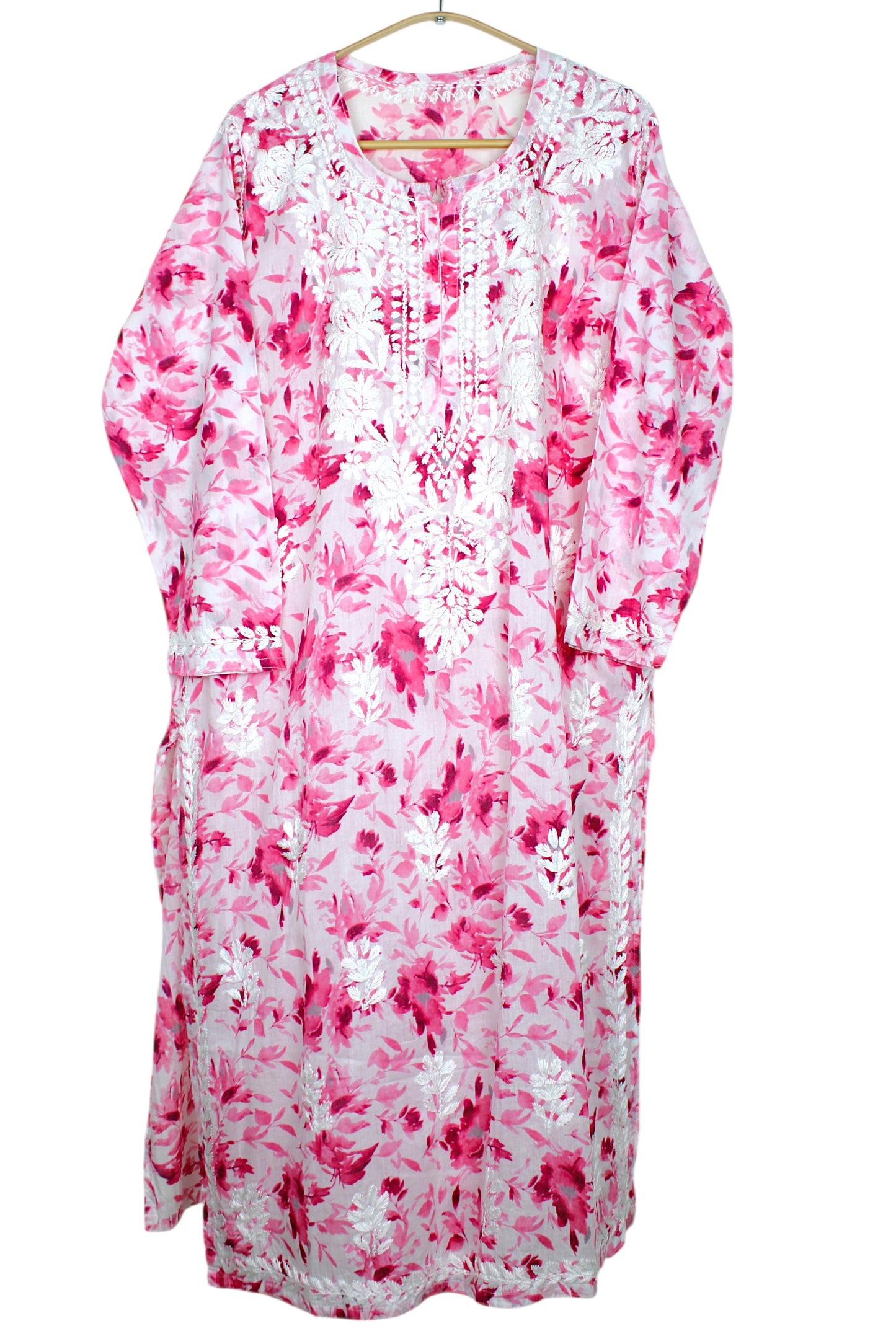 LAIBA PINK LONG MULMUL KURTA WITH PALAZZO SET