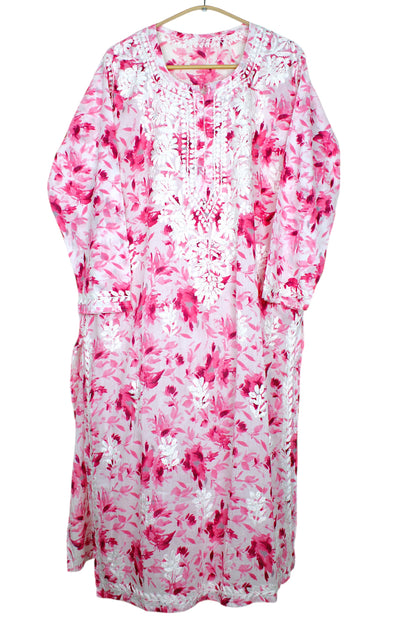 LAIBA PINK LONG MULMUL KURTA WITH PALAZZO SET