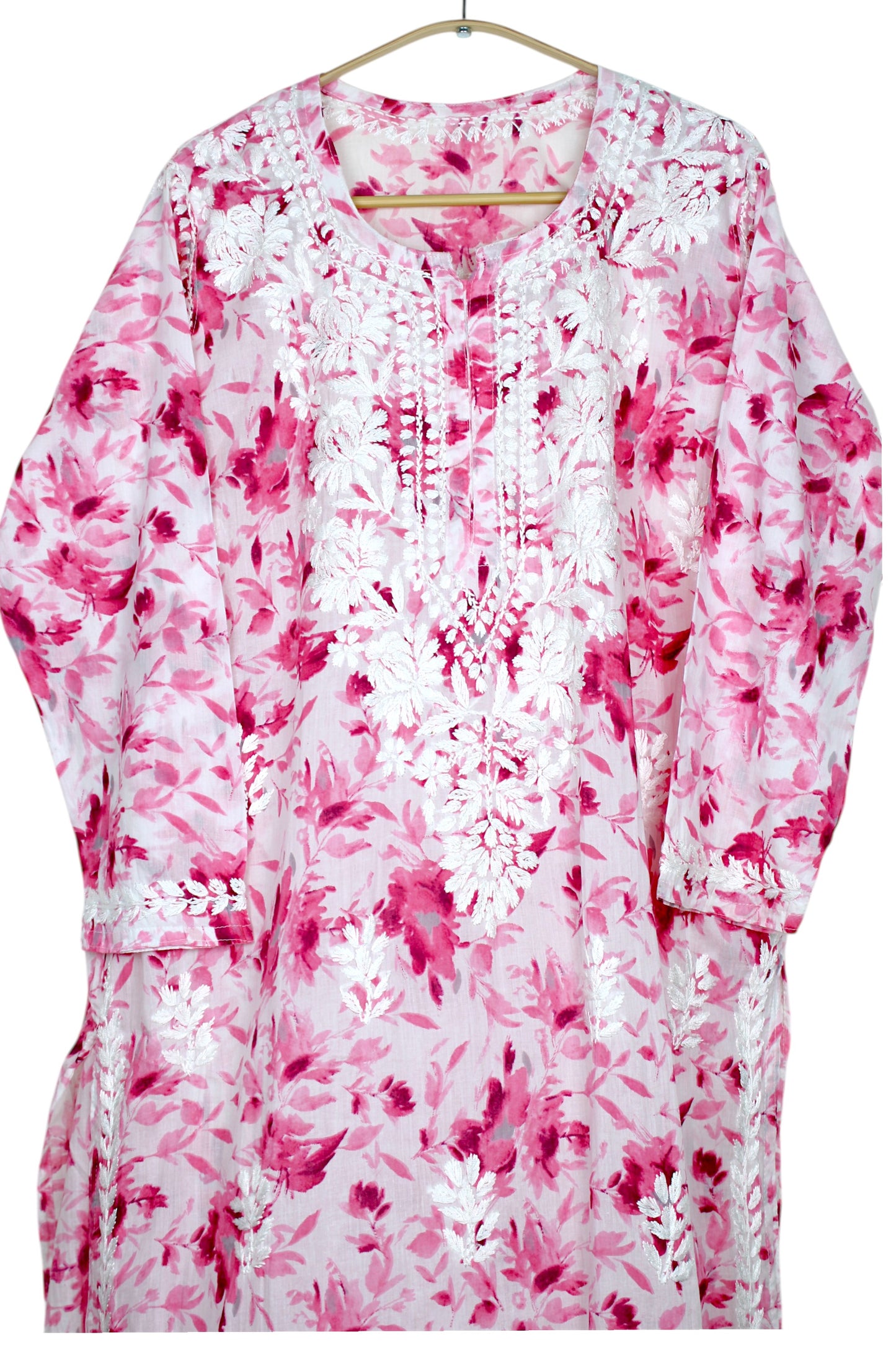 LAIBA PINK LONG MULMUL KURTA WITH PALAZZO SET