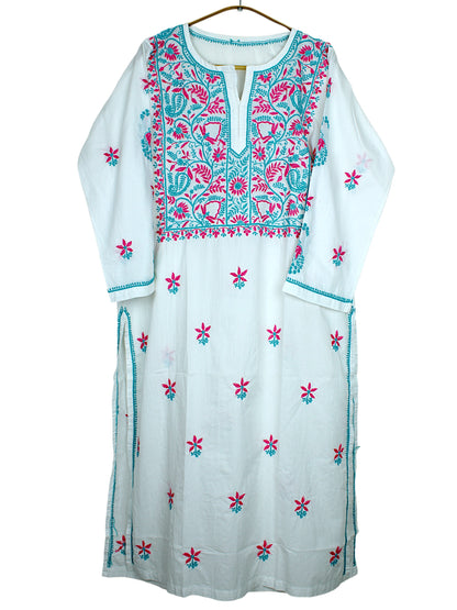 ZULEIKA PREMIUM COTTON LONG KURTA - GREEN & PINK