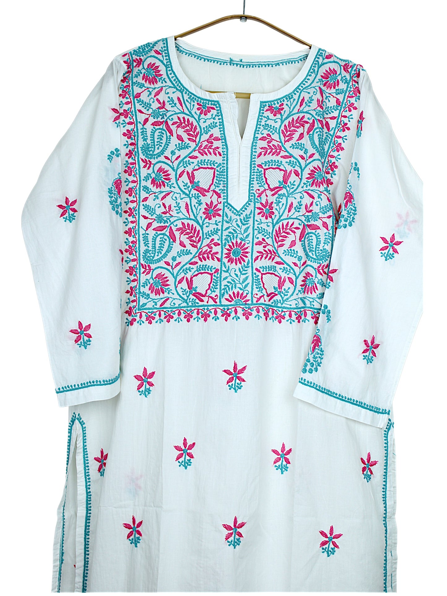 ZULEIKA PREMIUM COTTON LONG KURTA - GREEN & PINK